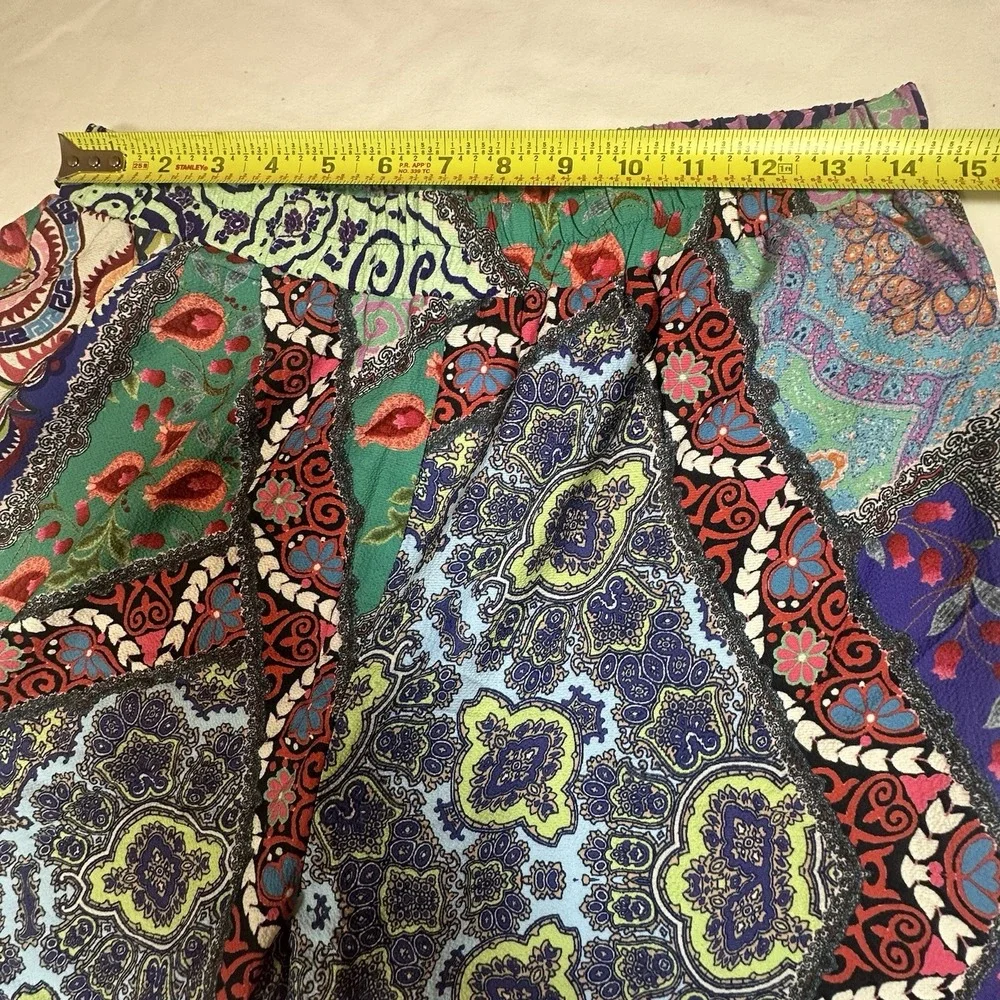 Umgee Patchwork Wide Legs Ruffle Hem Boho Festival Hippie Women's Pants Size M - Picture 7 of 12